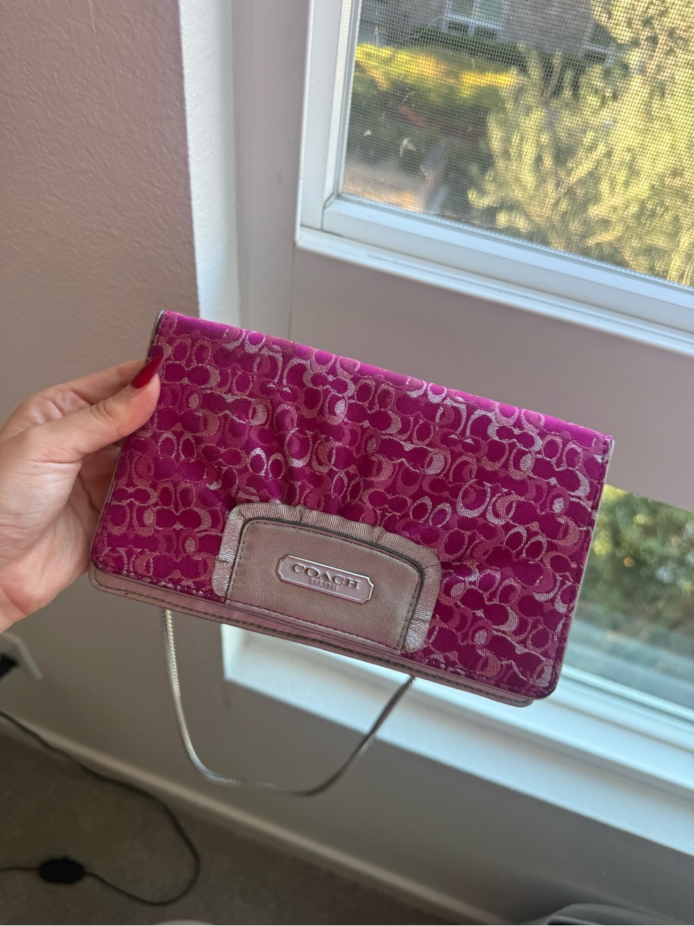 Coach Fuchsia Signature Crossbody Clutch with Metallic Accent